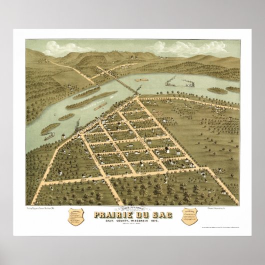 Prairie Du Sac, WI Panoramic Map - 1870 Poster (Voorkant)