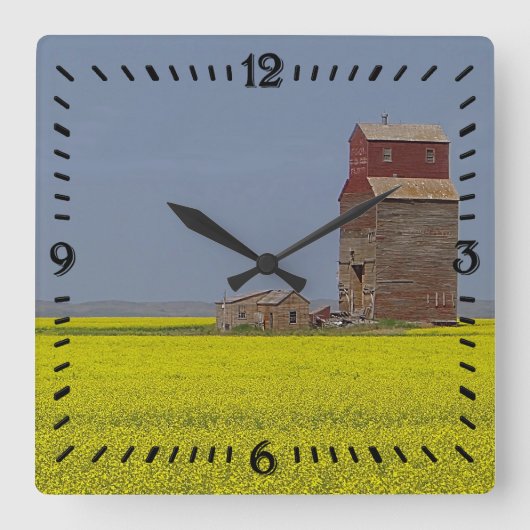 Prairie Elevator Landscape Square Clock Vierkante Klok (Voorkant)