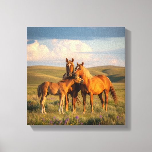 Prairie Family – Horses & Foal at Sunset Wall Art Canvas Afdruk (Voorkant)