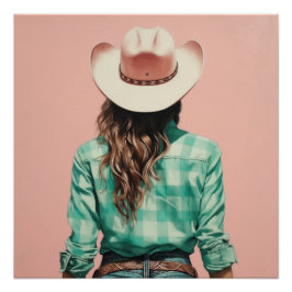 Prairie Gingham: Cowgirl kunst aan de muur Perfect Poster