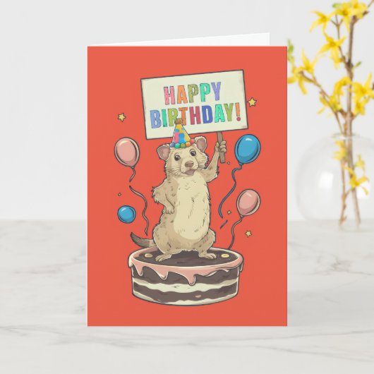 Prairie Hond Staande Op Taart Happy & Verjaardag T Kaart (Gele Bloem)