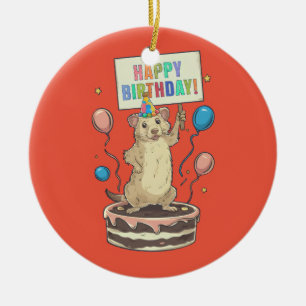 Prairie Hond Staande Op Taart Happy & Verjaardag T Keramisch Ornament