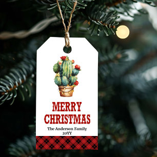 Prairie kerstcadeautag met eigen naam en sporen cadeaulabel