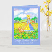 Prairie meisje Boerderij huis Happy Birthday Kaart (Gele Bloem)