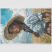 Prairie Meisje Gevlochten Haar Blauw Gingham Decou Tissuepapier (Voorkant)