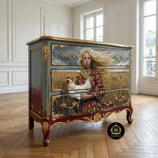 Prairie Meisje met Witte Haan Decoupage Tissuepapier