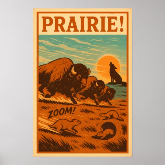 Prairie Stampede – Bizon, Prairie Honden Poster (Voorkant)