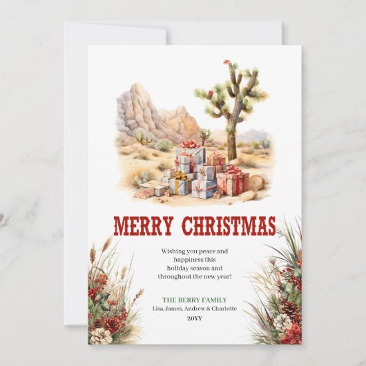 Prairie style Christmas greeting card editable Feestdagenkaart (Voorkant)