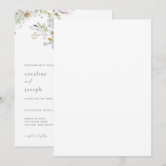 Prairie Wildflower Wedding Invitation Rustic Kaart (Voorkant / Achterkant)