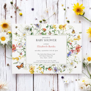 Prairie Wildflowers, Bijen, Vlinders Baby shower Kaart