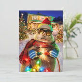 Prairiehond Met Kerstverlichting Kaart (Staand voorkant)