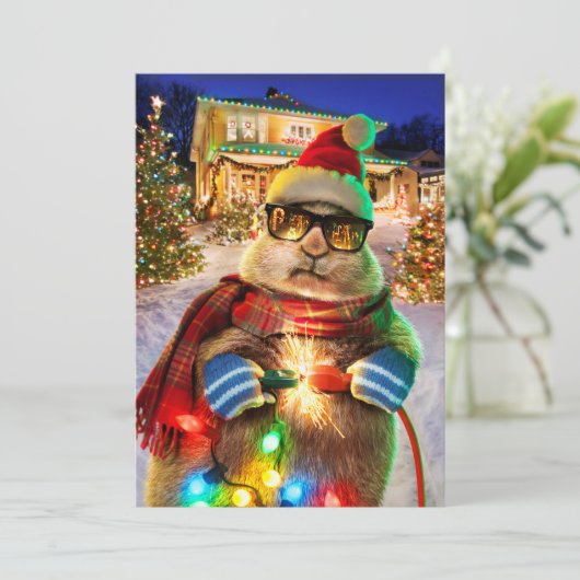 Prairiehond Met Kerstverlichting Kaart (Staand voorkant)