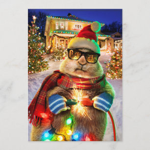 Prairiehond Met Kerstverlichting Kaart