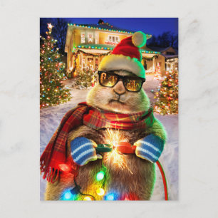 Prairiehond Met Kerstverlichting Uitnodiging Briefkaart