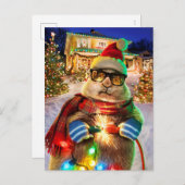 Prairiehond Met Kerstverlichting Uitnodiging Briefkaart (Voorkant / Achterkant)