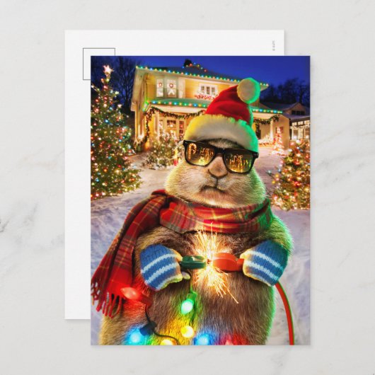 Prairiehond Met Kerstverlichting Uitnodiging Briefkaart (Voorkant / Achterkant)