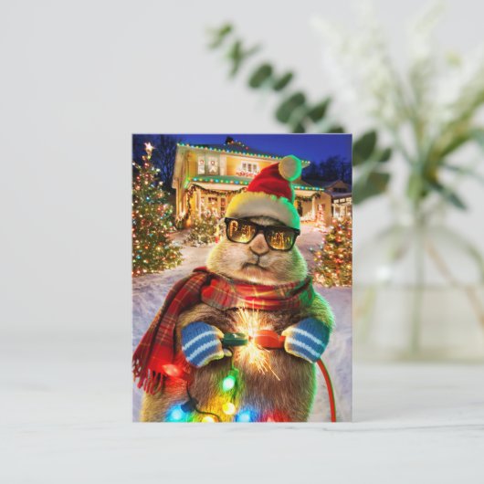 Prairiehond Met Kerstverlichting Uitnodiging Briefkaart (Staand voorkant)