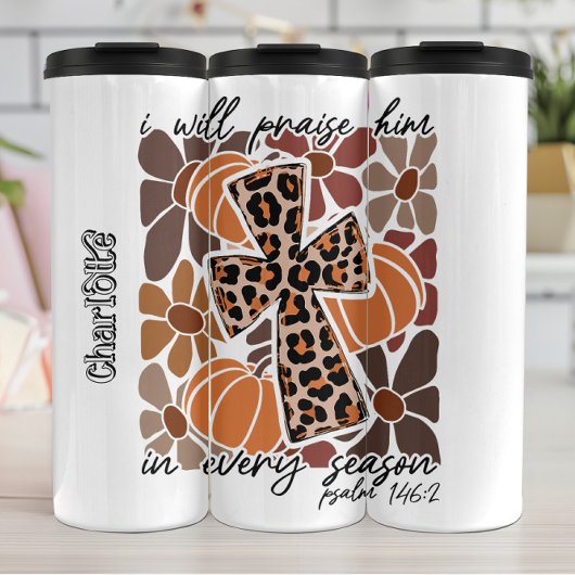 Praise Him Fall Leopard Print Cross Thermosbeker