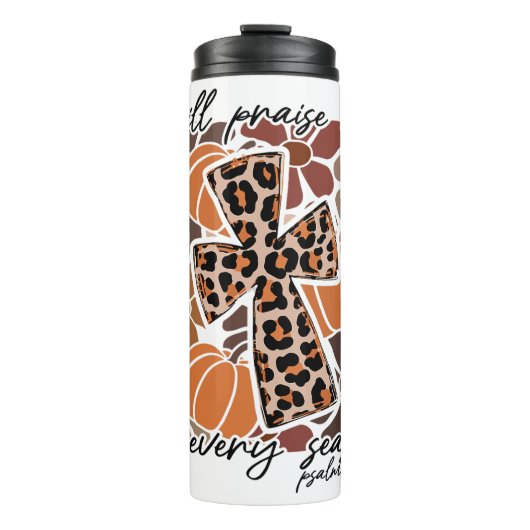 Praise Him Fall Leopard Print Cross Thermosbeker (Voorkant)