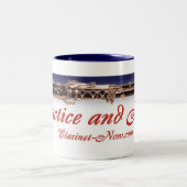 Praktijk en hoop met Blauwe Lining Tweekleurige Koffiemok (Center)