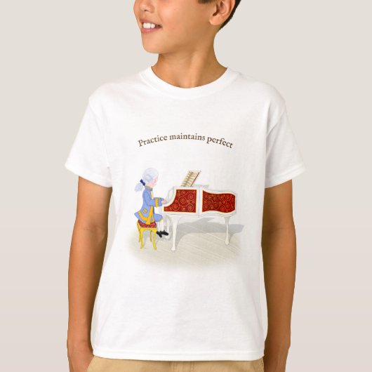 "Praktijk handhaaft perfecte Mozart die Piano spee T-shirt (Voorkant)