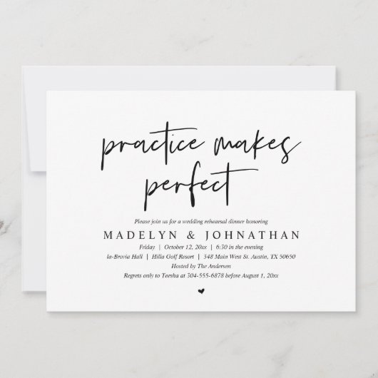Praktijk maakt perfect, bruiloft-repetitie kaart (Voorkant)
