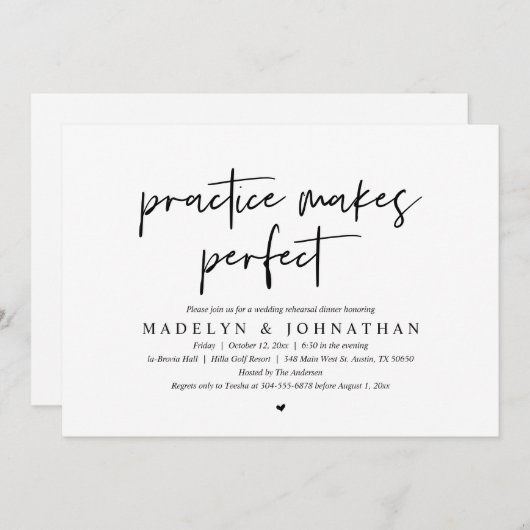 Praktijk maakt perfect, bruiloft-repetitie kaart (Voorkant / Achterkant)