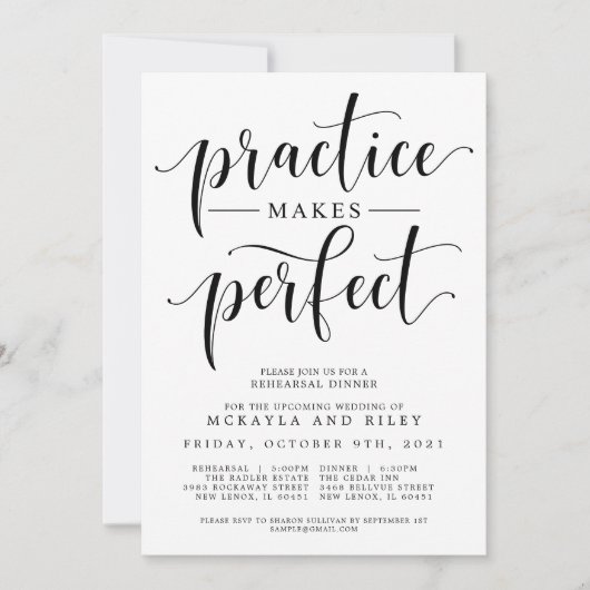 Praktijk maakt perfecte bruiloft-repetitie kaart (Voorkant)