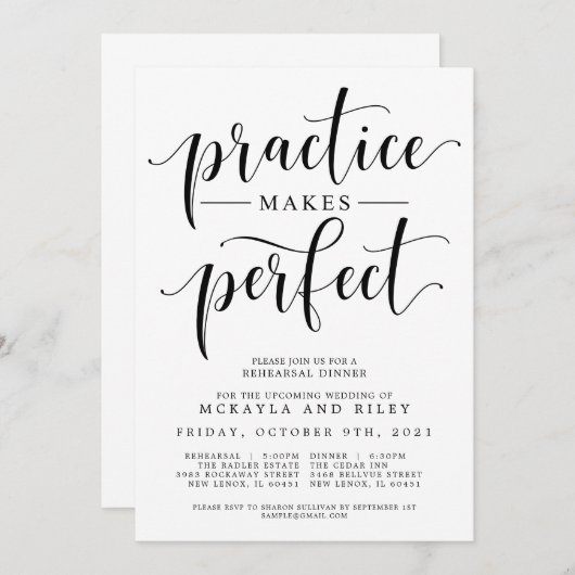 Praktijk maakt perfecte bruiloft-repetitie kaart (Voorkant / Achterkant)