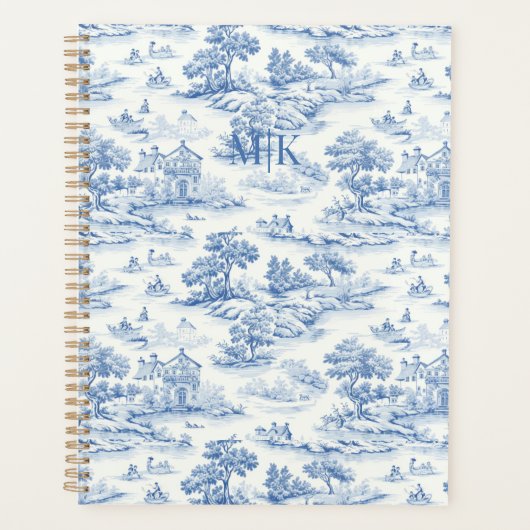 Praktisch Blauw Toile de Jouy Frans ontwerp Planner (Voorkant)