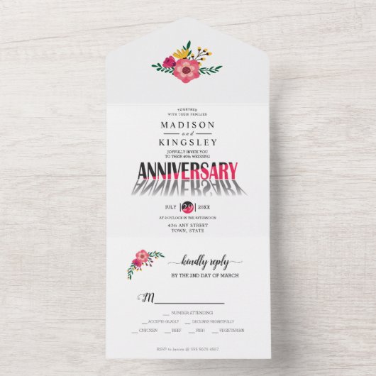 Praktisch Jubileum Flowers All In One Uitnodiging (Binnen)