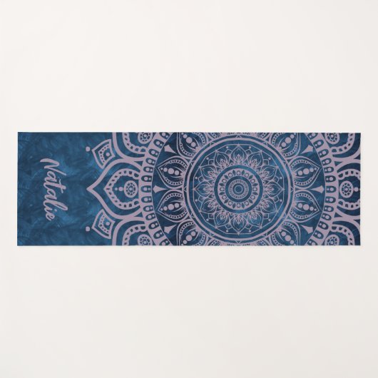 Praktisch monogram Mandala blauwe mooie yoga Yogamat (Voorkant (horizontaal))