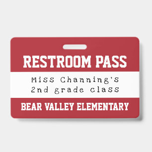 Praktisch rood-wit schooltoiletpasje badge