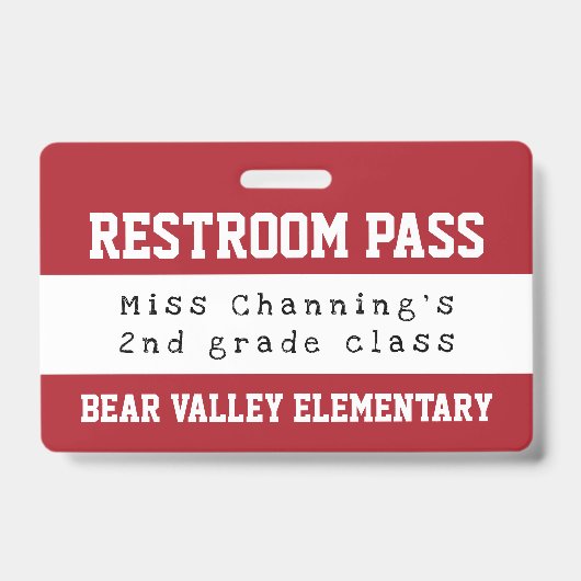 Praktisch rood-wit schooltoiletpasje badge (Voorzijde)