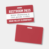 Praktisch rood-wit schooltoiletpasje badge (Voor- en achterkant)