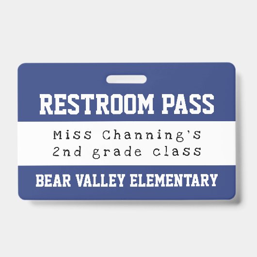 Praktische Blau-Wit School Toiletpas Badge (Voorzijde)