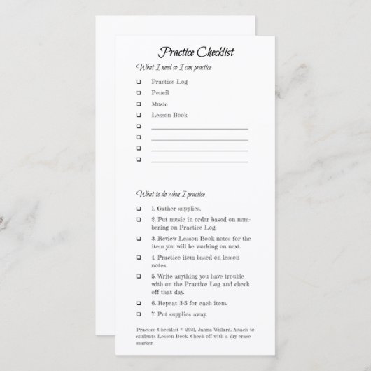 Praktische controlelijsten bedankkaart (Voorkant / Achterkant)