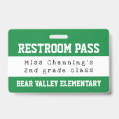Praktische groene witte school toiletpas badge (Voorzijde)
