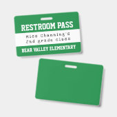 Praktische groene witte school toiletpas badge (Voor- en achterkant)