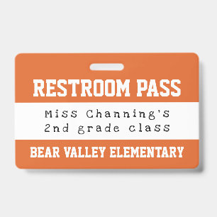 Praktische oranje witte school toiletpas badge