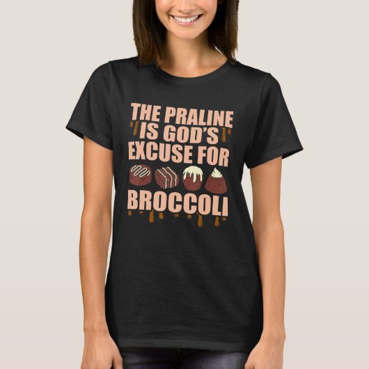 Praline Neef de god van chocolade T-shirt (Voorkant)