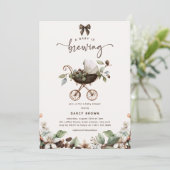 Pram 'Baby is Brewing' Coffee Baby Shower Kaart (Staand voorkant)