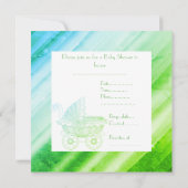PRAM BABY SHOWER INVITATIE groen blauw Kaart (Achterkant)
