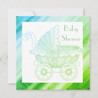  PRAM BABY SHOWER INVITATIE groen blauw Kaart