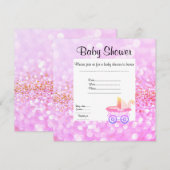 PRAM BABY SHOWER INVITATIE roze kristal Kaart (Voorkant / Achterkant)
