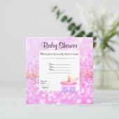  PRAM BABY SHOWER INVITATIE roze kristal Kaart (Staand voorkant)