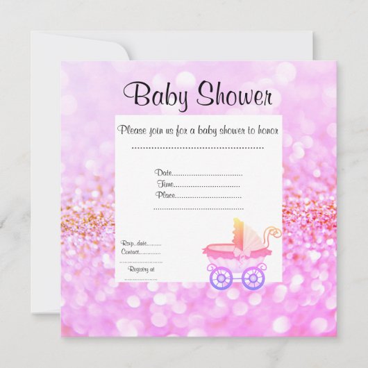  PRAM BABY SHOWER INVITATIE roze kristal Kaart (Voorkant)