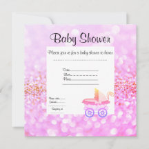 PRAM BABY SHOWER INVITATIE roze kristal