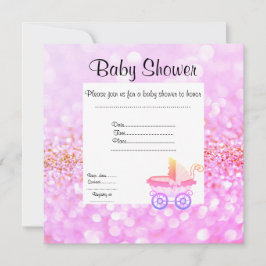  PRAM BABY SHOWER INVITATIE roze kristal Kaart