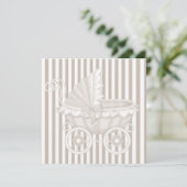  PRAM-BABY SHOWER INVITATIE SEPIA STRIPES KAART (Staand voorkant)